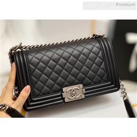 Chanel Quilted Baby Calfskin Medium Boy Flap Bag With Vintage Silver Hardware Black(Top Quality) (MH-20031616)