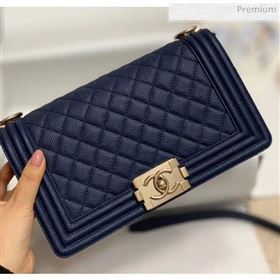 Chanel Quilted Origial Haas Big Caviar Leather Medium Boy Flap Bag Blue with Light Gold Hardware(Top Quality) (MH-0031720)