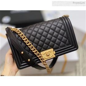 Chanel Quilted Origial Haas Caviar Leather Medium Boy Flap Bag Black with Matte Gold Hardware(Top Quality) (MH-0031725)