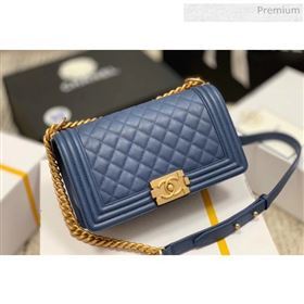 Chanel Quilted Origial Haas Caviar Leather Medium Boy Flap Bag Denim Blue with Matte Gold Hardware(Top Quality) (MH-0031728)