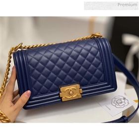 Chanel Quilted Origial Haas Caviar Leather Medium Boy Flap Bag Blue with Matte Gold Hardware(Top Quality) (MH-0031731)