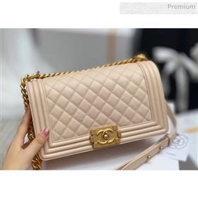 Chanel Quilted Origial Haas Caviar Leather Medium Boy Flap Bag Apricot with Matte Gold Hardware(Top Quality) (MH-0031733)