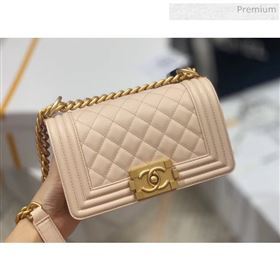 Chanel Quilted Origial Haas Caviar Leather Small Boy Flap Bag Apricot with Matte Gold Hardware(Top Quality) (MH-0031734)