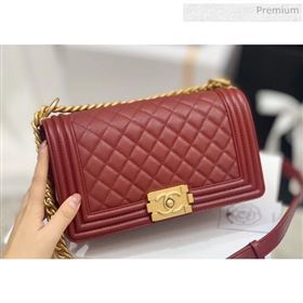 Chanel Quilted Origial Haas Caviar Leather Medium Boy Flap Bag Burgundy with Matte Gold Hardware(Top Quality) (MH-0031735)