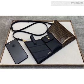 Fendi Leather Pockets Clutch/Shoulder Bag Black/Brown 2020 (CL-20032011)