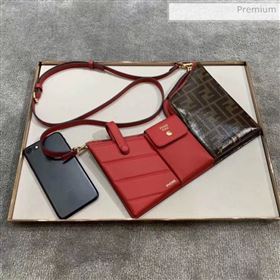 Fendi Leather Pockets Clutch/Shoulder Bag Red/Brown 2020 (CL-20032012)