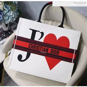 Dior Large Book Tote Bag in Heart Embroidered Canvas White/Red 2019 (XXG-20031908)