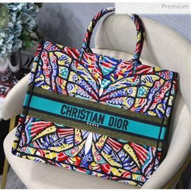 Dior Large Book Tote Bag in Multicolored Butterfly Embroidered Canvas Orange 2018 (XXG-20031907)