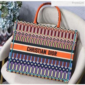 Dior Large Book Tote Bag in Multicolored Geometric Embroidered Canvas Orange 2019 (XXG-20031906)
