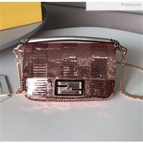 Fendi Mini Baguette Bag with Sequins Pequin Embroidery Pink 2020 (HS-20032001)