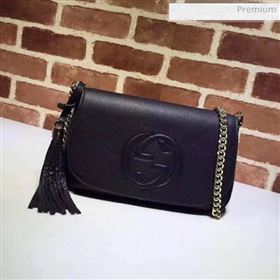 Gucci 336752 Soho Tassel Leather Chain Shoulder Bag Black (DLH-20032126)