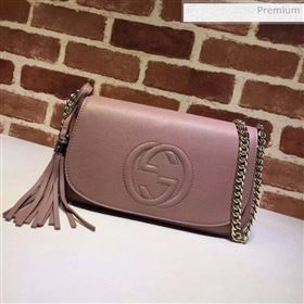 Gucci 336752 Soho Tassel Leather Chain Shoulder Bag Nude Pink (DLH-20032124)