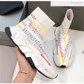 Balenciaga Graffiti Knit Sock Speed Trainer Sneaker White 2020 (MD-20033007)