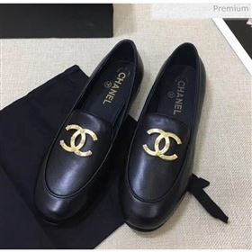 Chanel Lambskin Flat Loafers With Metal CC Logo Black 2020 (MD-20032618)