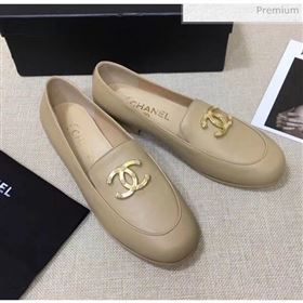 Chanel Lambskin Flat Loafers With Metal CC Logo Nude 2020 (MD-20032619)