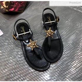 Chanel Grosgrain &amp; Goatskin Flat Sandals With Star Buckle Black 2020 (MD-20032621)