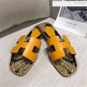 Hermes Calfskin Oran Sandal With &quot;Fantaisie Botanique&quot; Printed Canvas Ginger 2020 (MD-20040120)