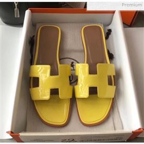 Hermes Patent Calfskin Leather Oran H Flat Slipper Sandals Yellow (MD-20040104)