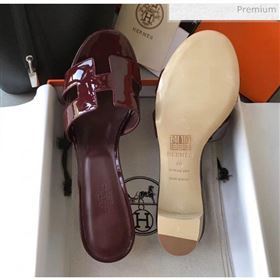 Hermes Patent Calfskin Leather Oasis Slipper Sandals With 5cm Heel Burgundy (MD-20040110)
