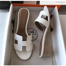 Hermes Patent Calfskin Leather Oasis Slipper Sandals With 5cm Heel White (MD-20040117)