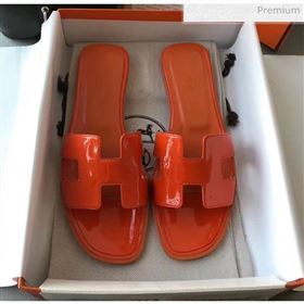 Hermes Patent Calfskin Leather Oran H Flat Slipper Sandals Orange (MD-20040119)