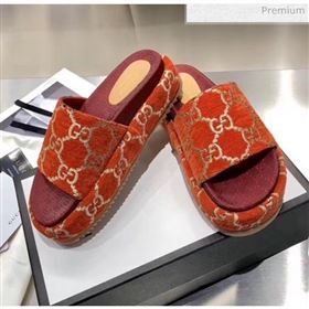 Gucci Velvet GG Platform Slide Sandal 573018 Brown 2019 (MD-20033116)
