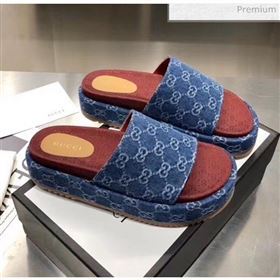 Gucci Denim Blue GG Platform Slide Sandal 573018 2019 (MD-20033119)