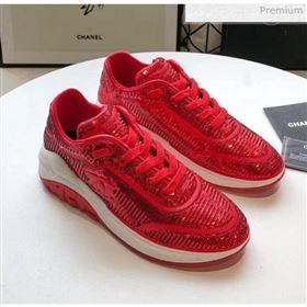 Chanel CC Logo Sequins &amp; Leather Sneakers G35936 Red 2020 (MD-20033128)