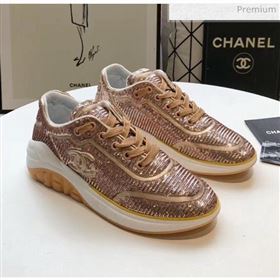 Chanel CC Logo Sequins &amp; Leather Sneakers G35936 Light Gold 2020 (MD-20033131)