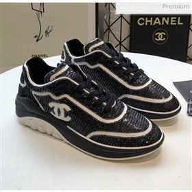 Chanel CC Logo Sequins &amp; Leather Sneakers G35936 Black/White 2020 (MD-20033133)
