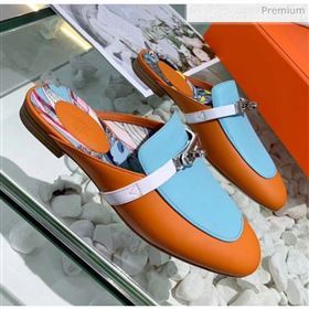 Hermes Calfskin Oz Mules Orange/Blue 2020 (MD-20033138)