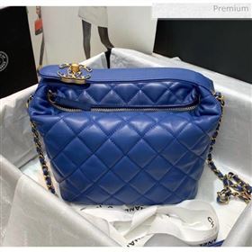 Chanel Quilted Leather Large Hobo Bag With Gold-Tone Metal AS1747 Blue 2020 (AFEI-20040321)