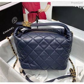 Chanel Quilted Leather Large Hobo Bag With Gold-Tone Metal AS1747 Navy Blue 2020 (AFEI-20040324)