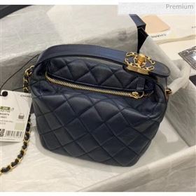 Chanel Quilted Leather Small Hobo Bag With Gold-Tone Metal AS1745 Navy Blue 2020 (KS-20040329)