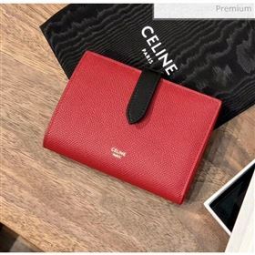 Celine Grained Calfskin Medium Strap Multifunction Wallet Red/Black (BXL-20040206)