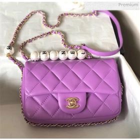 Chanel Lambskin Small Flap Bag with Imitation Pearls AS1436 Purple 2020 (YD-20040310)