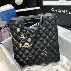 Chanel Aged Calfskin Small Shopping Bag With Charm AS1431 Black 2020 (AFEI-20040723)