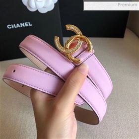chaneI Width 2.5cm Smooth Calfskin Belt With Crystal CC Buckle Pink 2020 (99-20040814)