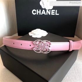 chaneI Width 2.5cm Smooth Calfskin Belt With Crystal Buckle Pink 2020 (99-20040815)
