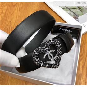 Chanel Width 3cm Calfskin Belt With Heart Buckle Black 2020 (99-20040802)