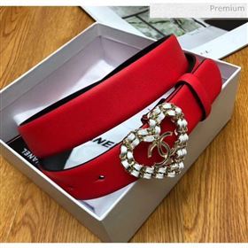 Chanel Width 3cm Calfskin Belt With Heart Buckle Red 2020 (99-20040803)