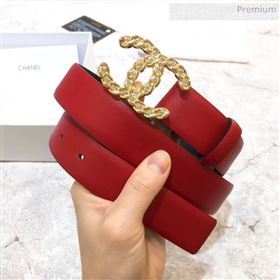 Chanel Width 3cm Calfskin Belt With Crystal CC Buckle Red 2020 (99-20040805)