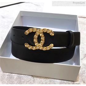 Chanel Width 3cm Calfskin Belt With Crystal CC Buckle Black 2020 (99-20040806)