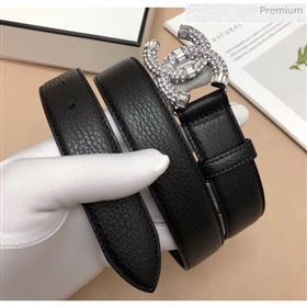 Chanel Width 3cm Grainy Calfskin Belt With Crystal CC Buckle Black/Silver 2020 (99-20040810)