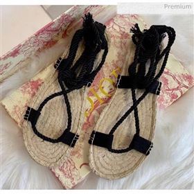 Dior Diorexpress Embroidered and Woven Cotton Sandal Black 2020 (HB-20041551)