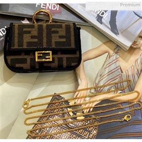 Fendi NANO BAGUETTE Charm Bag in FF Fabric Brown 2020 (CL-20041356)