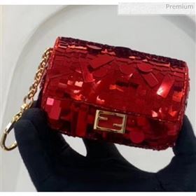 Fendi NANO BAGUETTE Charm Bag in Red Sequin 2020 (CL-20041361)