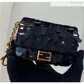 Fendi NANO BAGUETTE Charm Bag in Black Sequin 2020 (CL-20041363)