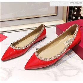 Valentino Rockstud Flat Ballerina in Patent Calfskin Red (XL-20041419)