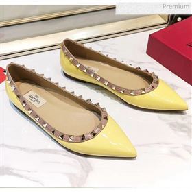 Valentino Rockstud Flat Ballerina in Patent Calfskin Yellow (XL-20041422)